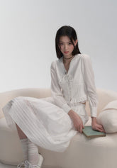 Lace Trim V - Neck Tie Blouse - COPPING THREADS - FRAGILE HEART